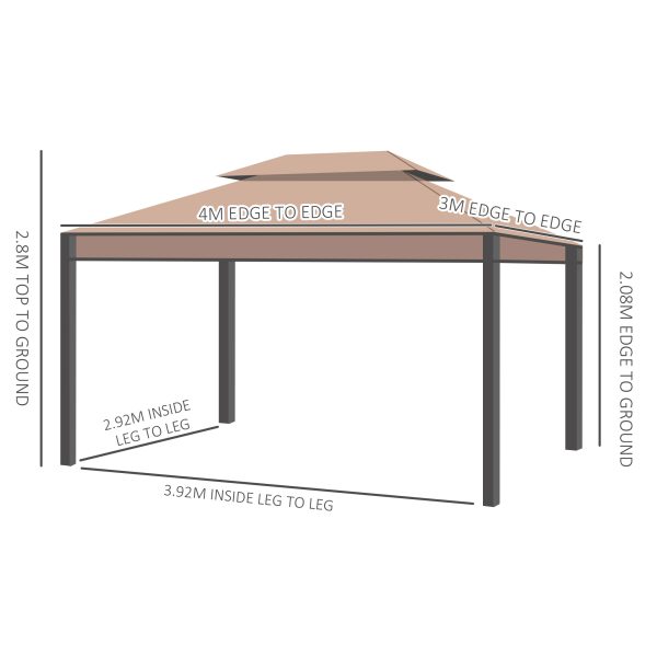 Outsunny Waterproof 3 x 4m Garden Metal Gazebo Marquee Patio Party Tent Canopy Shelter with Sidewalls Pavilion New   Aosom UK - Image 3