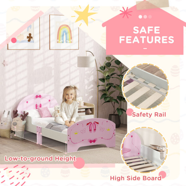 AIYAPLAY Ballet Theme Toddler Bed Frame with Safety Rails for 3-6 Years, 144 x 76.5 x 60 cm, Pink - Image 5