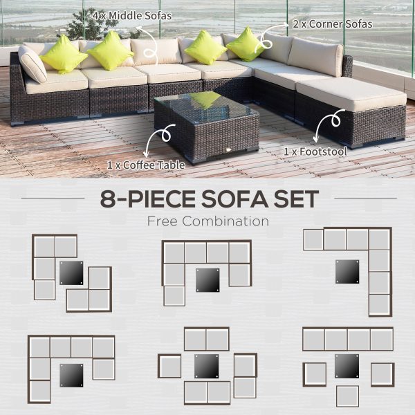 Outsunny 8pc Rattan Sofa Garden Furniture Aluminium Outdoor Patio Set Wicker Seater Table - Mixed Brown - Image 6