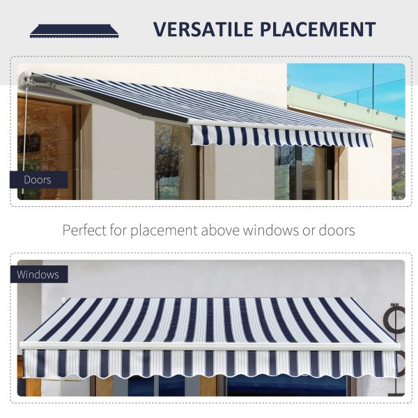 Outsunny Waterproof Garden Patio Manual Awning Canopy Sun Shade Shelter Retractabl Retractable Awning, 3.5x2.5 m-Blue/White   Aosom UK - Image 6