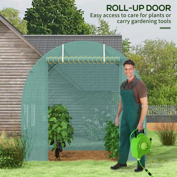 Outsunny Walk-In Greenhouse Reinforced Polytunnel Greenhouse Garden Plants Grow Waterproof Cover Galvanised Base w/ Slide Door, 2.5 x 2 m - Image 5