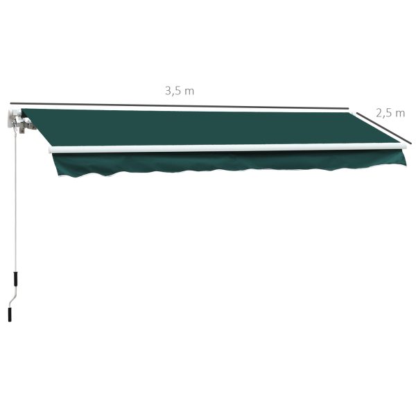 Outsunny 3.5 x 2.5 m Garden Patio Manual Awning Canopy Sun Shade Shelter with Winding Handle - Green - Image 3