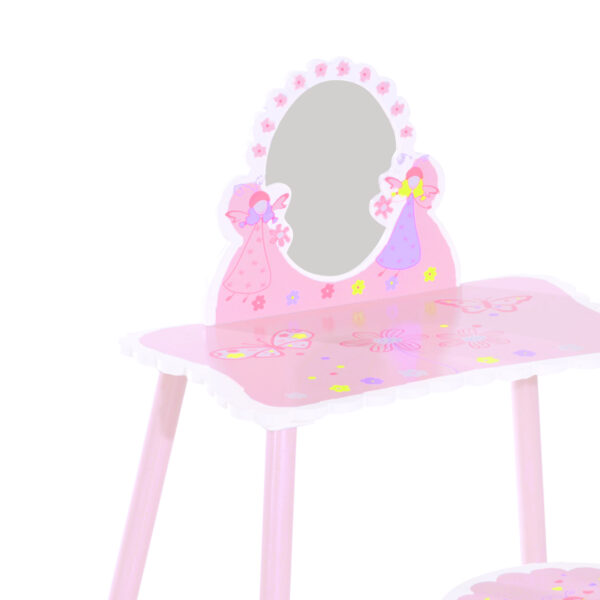 HOMCOM Kids Dressing Table Girls Pink Wooden Kids Dressing Table & Stool Make Up Desk Chair Toys Fairy Dresser Play Set w/Mirror   Aosom UK - Image 7