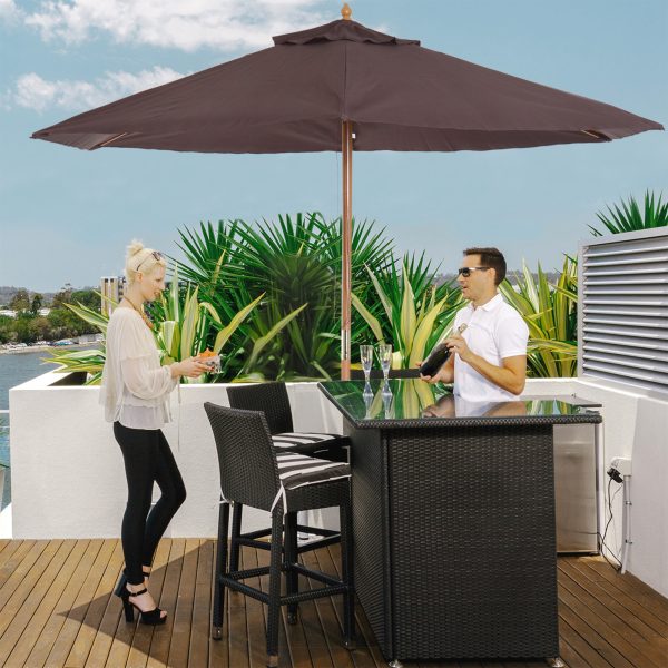 Outsunny Elegant Wooden Garden Parasol: 2.5m Patio Sunshade with UV Protection, Coffee Hue   Aosom UK - Image 2