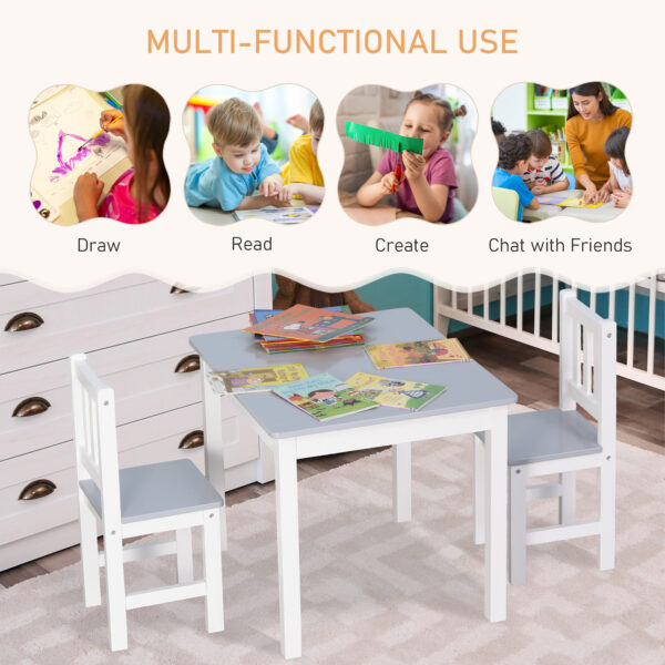 HOMCOM Children's Table and 2 Chairs Set, 3 Piece Toddler Activity Desk for Arts, Crafts, Study, Snack Time, Easy to Assemble, Grey   Aosom UK - Image 4