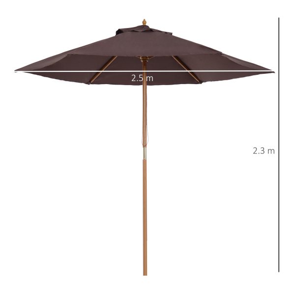 Outsunny Elegant Wooden Garden Parasol: 2.5m Patio Sunshade with UV Protection, Coffee Hue   Aosom UK - Image 3