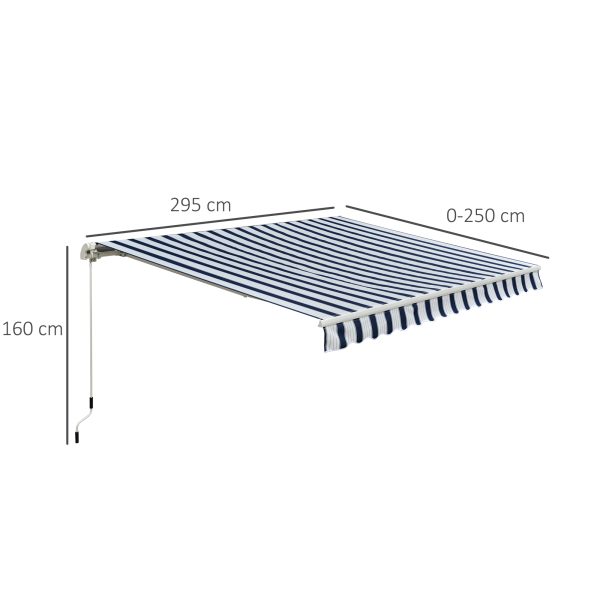 Outsunny Garden Patio Manual Retractable Awning Canopy Sun Shade Shelter, 3m x 2.5m-Blue/White - Image 3