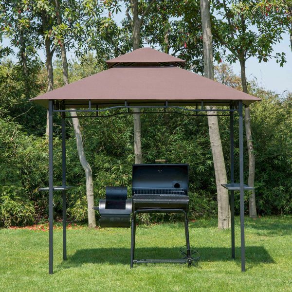 Outsunny 8 ft Double-Tier BBQ Gazebo Grill Canopy Barbecue Tent Shelter Patio Deck Cover - Coffee   Aosom UK - Image 2