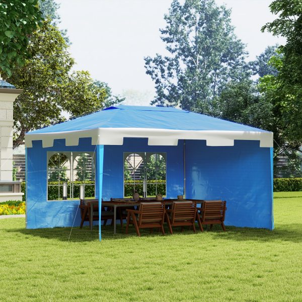 Outsunny Party Gazebo Marquee with 2 Sidewalls, Outdoor Garden Canopy BBQ Tent, 3 x 4 m, Blue - Image 2