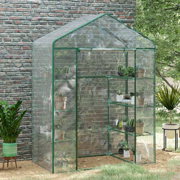 Outsunny 4 Tiers 8 Shelves Metal Frame Walk in Portable Greenhouse Transparent 143 L x 73W x 195H cm - Image 2