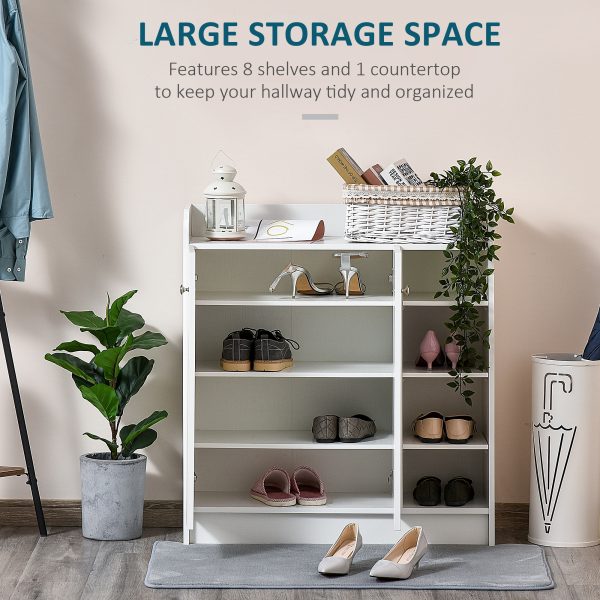 HOMCOM Large Shoe Storage Cabinet, Hallway Organiser with 2 Doors & 4 Adjustable Shelves, Sleek White   Aosom UK - Image 4