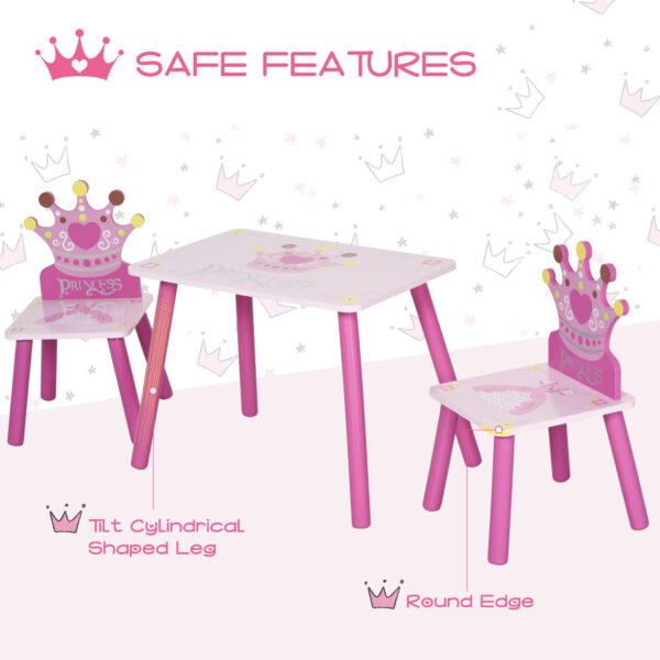 HOMCOM Kids' Wooden Table and Chair Set with Crown Pattern, Easy-Clean Surface, Ideal Gift for Girls Toddlers Aged 3 to 8, Pink   Aosom UK - Image 4