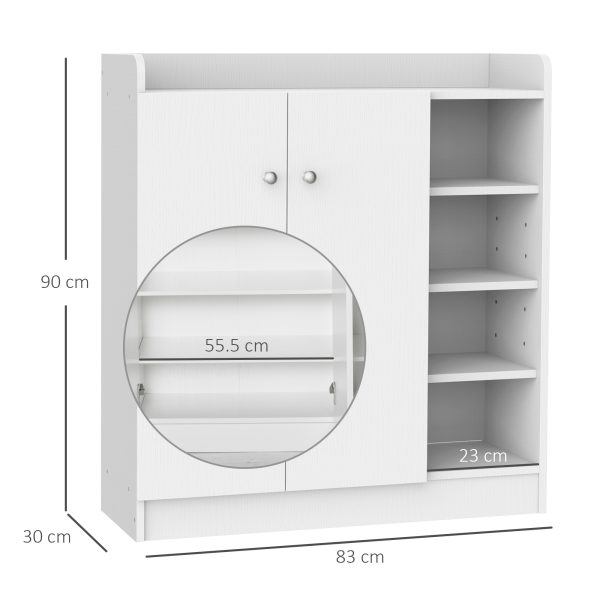 HOMCOM Large Shoe Storage Cabinet, Hallway Organiser with 2 Doors & 4 Adjustable Shelves, Sleek White   Aosom UK - Image 3