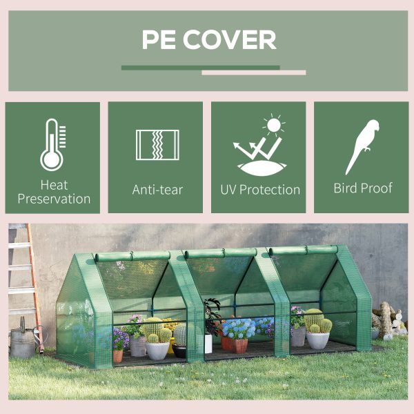 Outsunny 270 x 90 x 90 cm Steel Frame Poly Tunnel Steeple Greenhouse - Green - Image 4