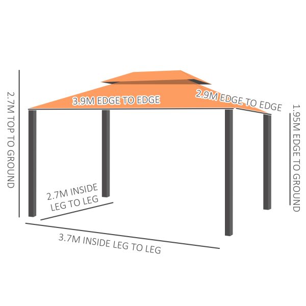 Outsunny 3 x 4 m Aluminium Metal Gazebo Marquee Canopy Pavilion Patio Garden Party Tent Shelter with Nets and Sidewalls - Orange - Image 3