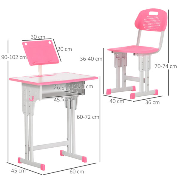 HOMCOM Children's Study Desk and Chair Set, Adjustable Height with Drawer, Bookshelf, Cup Holder & Pen Groove, Pink   Aosom UK - Image 3