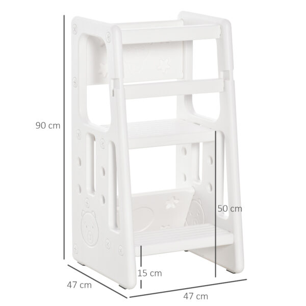 HOMCOM Kids Step Stool Adjustable Standing Platform Toddler Kitchen Stool -Standing Tower for Kids Kitchen Learning w/ Three Adjustable Heights, White - Image 3