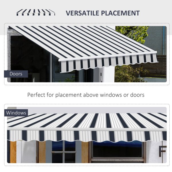 Outsunny 4m x 3(m) Garden Patio Manual Awning Canopy Aluminium Sun Shade Shelter Retractable Blue and White - Image 6