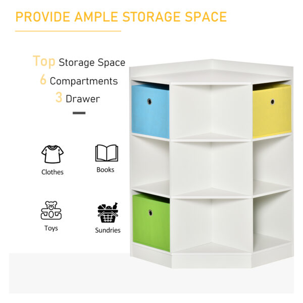 HOMCOM 3 Tier Kids Bookcase Toy Organiser Storage w/ 3 Fabric Drawers, White   Aosom UK - Image 5