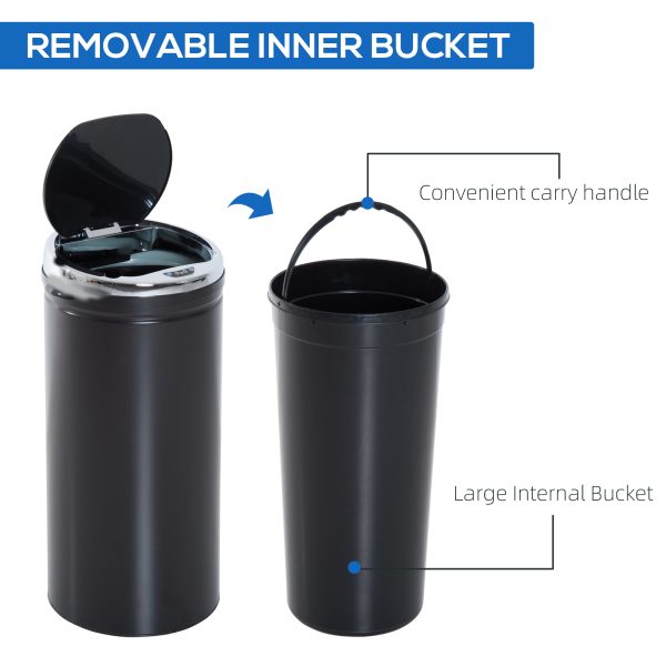 HOMCOM 42L Stainless Steel Sensor Trash Can W/ Bucket-Black   Aosom UK - Image 4