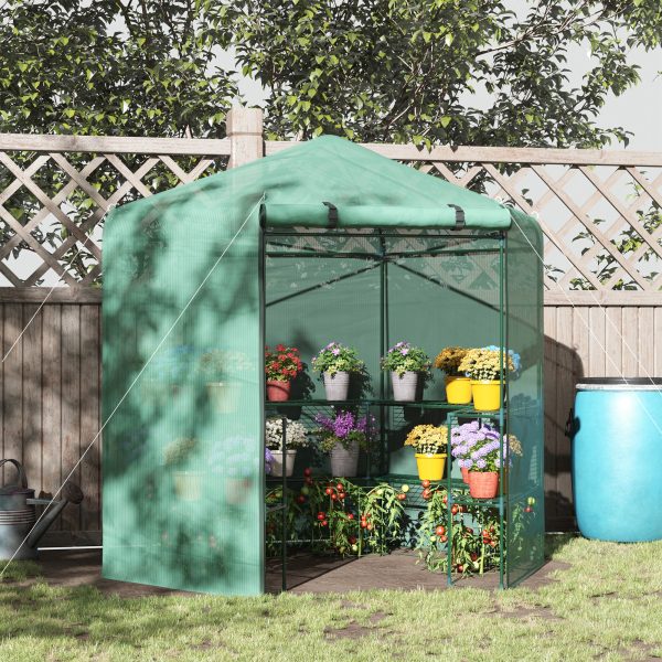 Outsunny Hexagon Walk In Garden Greenhouse PE Planter Flower Growth with Zipped Door 225 x 194 x 215H cm   Aosom UK - Image 2