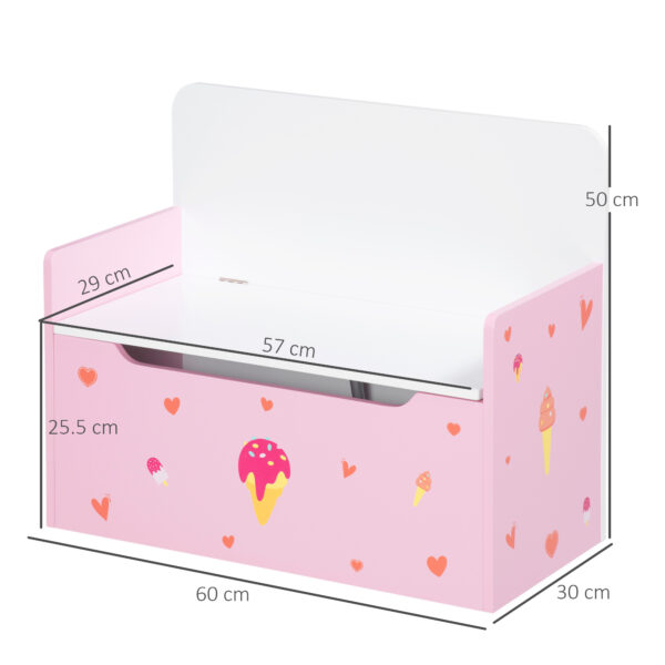 ZONEKIZ Dual-Purpose Toy Chest: Wooden Storage Bench with Safety Mechanism, Pretty in Pink   Aosom UK - Image 3