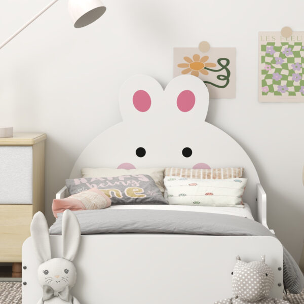 ZONEKIZ Toddler Rabbit Bed Frame, Safe & Sturdy Design, Perfect for Kids' Bedroom, Charming White   Aosom UK - Image 8