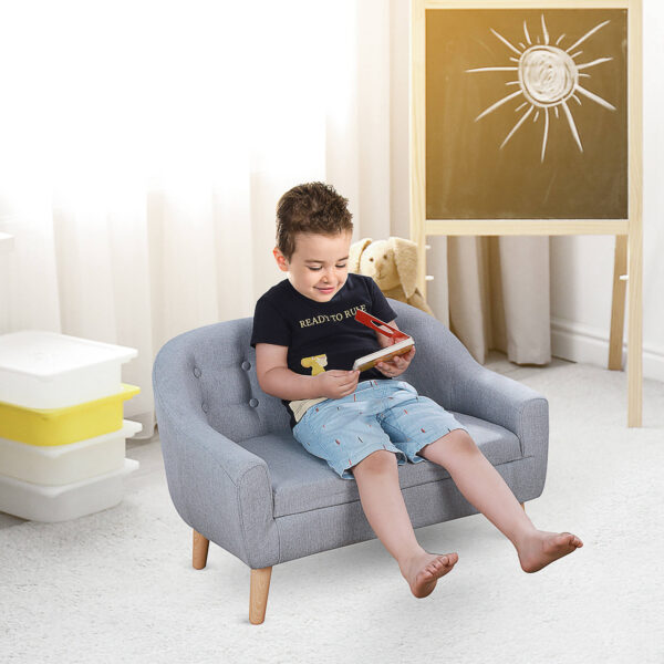 HOMCOM 2 Seater Toddler Chair Kids Mini Sofa Children Armchair Seating Chair Bedroom Playroom Furniture Wood Frame Grey   Aosom UK - Image 2