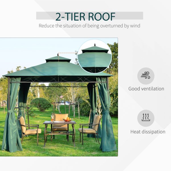 Outsunny 3(m) x 3(m) Metal Garden Gazebo Marquee Party Tent Patio Canopy Pavilion + Sidewalls - Green - Image 5