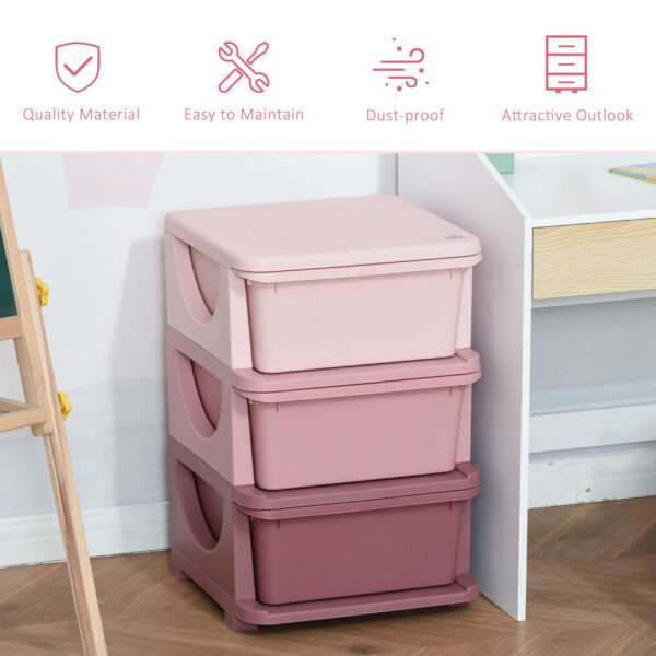 HOMCOM 3-Tier Toy Storage Box Kids Toy Storage with Removable Boxes, for Bedrooms, Playrooms & Other Children Areas, Pink   Aosom UK - Image 4