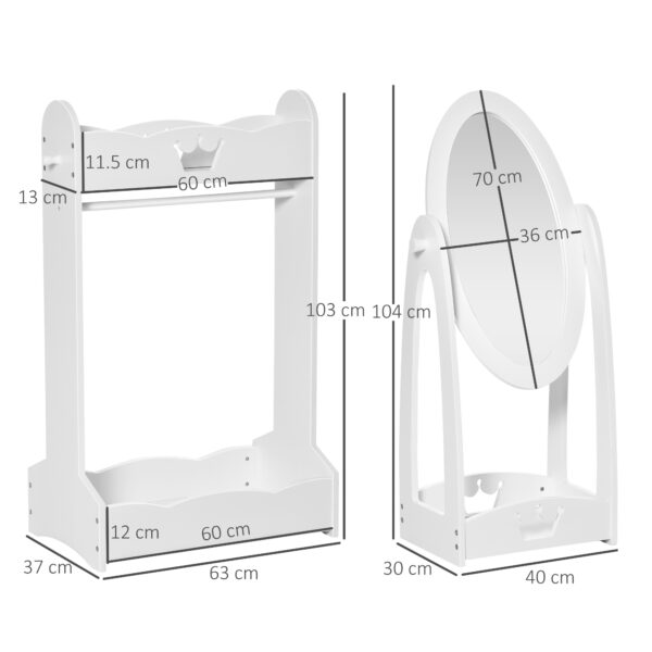 HOMCOM Children's Dressing Area Set with 360° Rotatable Mirror, Clothes Hanging Rail, and Storage Shelves, White   Aosom UK - Image 3