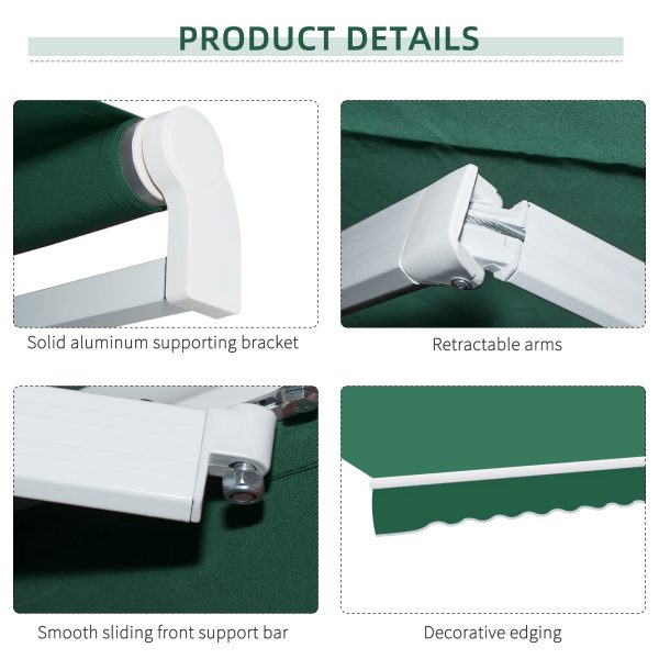 Outsunny Waterproof Manual Retractable Awning, Garden Patio Sun Shade Shelter, 4m x 3m, Durable, Green   Aosom UK - Image 7