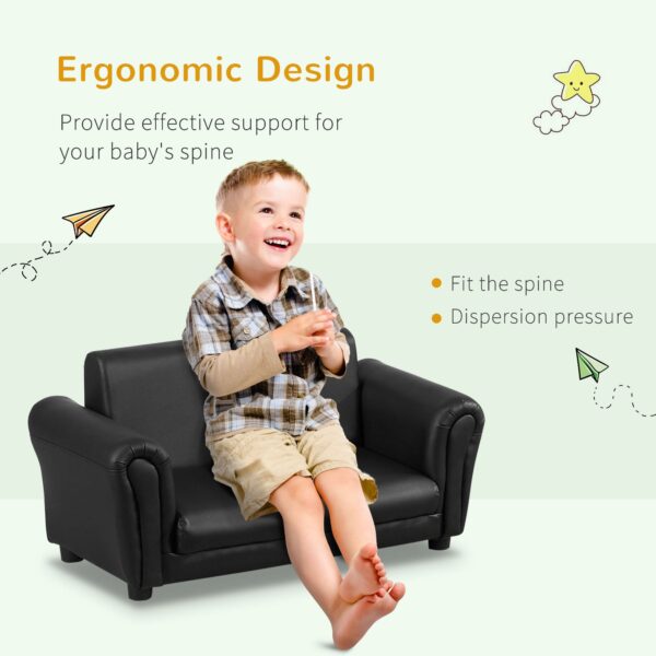 HOMCOM 2 Seater Toddler Chair Kids Twin Sofa Childrens Double Seat Chair Furniture Armchair Boys Girls Couch w/ Footstool (Black)   Aosom UK - Image 4