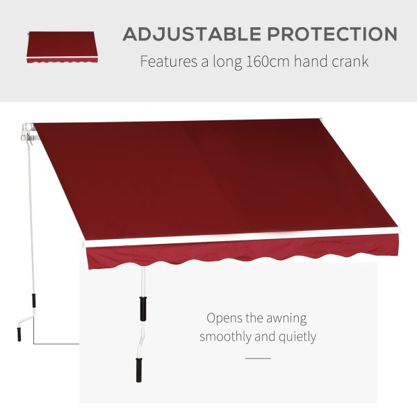 Outsunny Retractable Sun Shade Awning for Patio, Manual, Outdoor Deck Canopy Shelter, 2.5mx2m, Dark Red   Aosom UK - Image 6