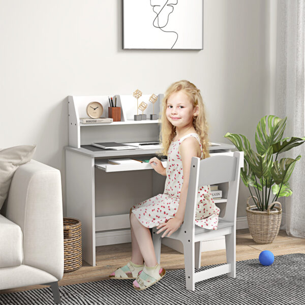 ZONEKIZ Kids Desk and Chair Set with Storage for 5-8 Year Old, 2 Pieces Childrens Table and Chair Set, Grey - Image 2