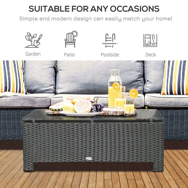 Outsunny Rattan Garden Furniture Coffee Table Patio Iron Frame Tempered Glass (Black) - Image 4