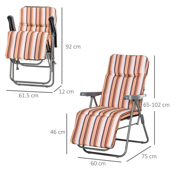 Outsunny Set of 2 Garden Sun Lounger Outdoor Reclining Seat Cushioned Seat Foldable Adjustable Recliner Orange and White - Image 3