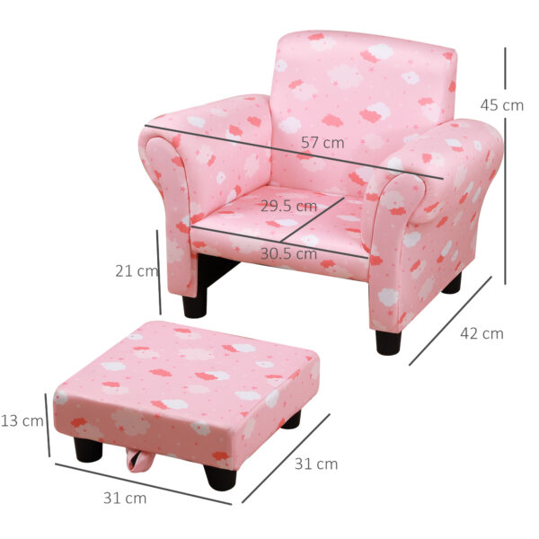 HOMCOM Kids Children Armchair Mini Sofa Wood Frame w/ Footrest Anti-Slip Legs High Back Arms Bedroom Playroom Furniture Cute Cloud Pink   Aosom UK - Image 3