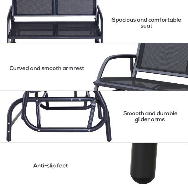 Outsunny 2-Person Outdoor Glider Bench Patio Double Swing Gliding Chair Loveseat w/Power Coated Steel Frame for Garden Porch, Black   Aosom UK - Image 7