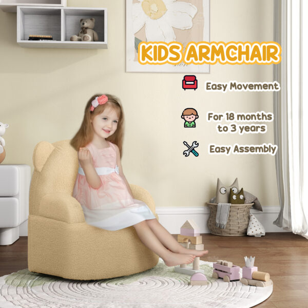 AIYAPLAY Kids Sofa Kids Armchair, Bear Shaped Toddler Chair for Bedroom Playroom Living Room, Aged 18 Months to 3 Years, Khaki   Aosom UK - Image 6