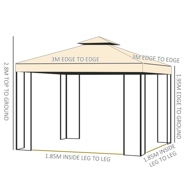 Outsunny 3x3 m Double Top Gazebo-Beige - Image 3