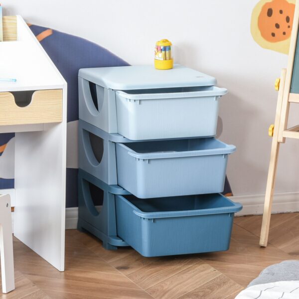 HOMCOM 3-Tier Toy Storage Box Kids Toy Storage with Removable Boxes, for Bedrooms, Playrooms & Other Children Areas, Blue   Aosom UK - Image 2