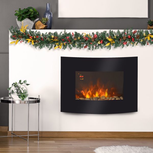 HOMCOM LED Curved Glass Electric Wall Mounted Fire Place, 900/1800W - Image 2