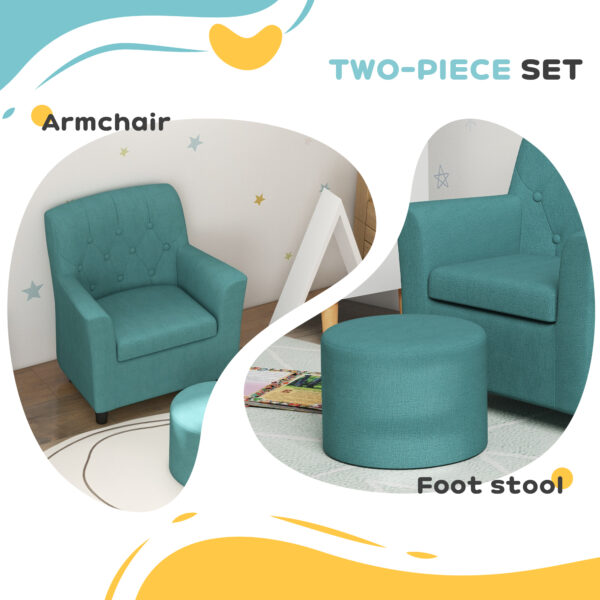 AIYAPLAY 2PCs Kids Sofa Set with Footrest, for Playroom, Bedroom, Blue   Aosom UK - Image 4