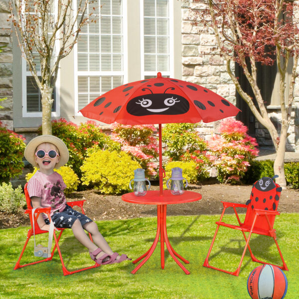 Outsunny Kids Folding Picnic Table and Chairs Set Ladybug Pattern Outdoor w/ Parasol   Aosom UK - Image 2