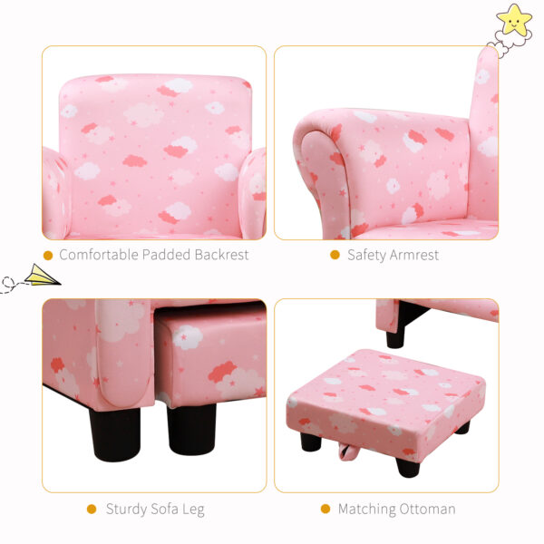 HOMCOM Kids Children Armchair Mini Sofa Wood Frame w/ Footrest Anti-Slip Legs High Back Arms Bedroom Playroom Furniture Cute Cloud Pink   Aosom UK - Image 7