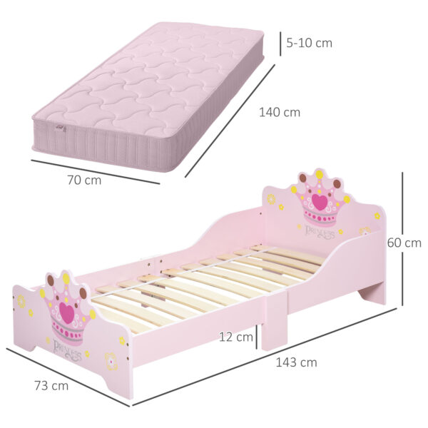 HOMCOM Kids Wooden Bed with Crown Modeling Safety Side Rails Easy to Clean Perfect Gift for Toddlers Girls Age 3 to 6 Years Old Pink   Aosom UK - Image 3