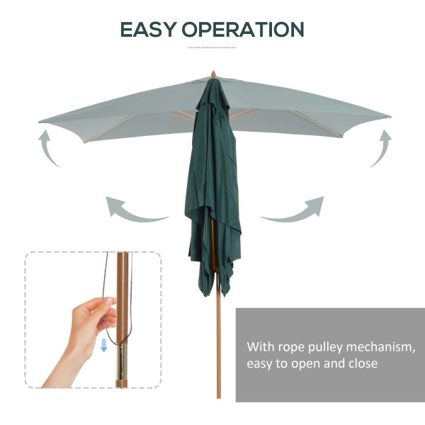 Outsunny Waterproof 295L x 200W x 255Hcm Wooden Garden Patio Parasol Umbrella-Dark Green   Aosom UK - Image 6