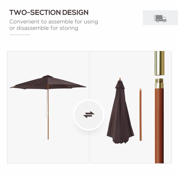 Outsunny Bamboo Wooden Patio Umbrella, 3m Garden Parasol with 8 Ribs, Outdoor Sunshade Canopy, Coffee   Aosom UK - Image 7