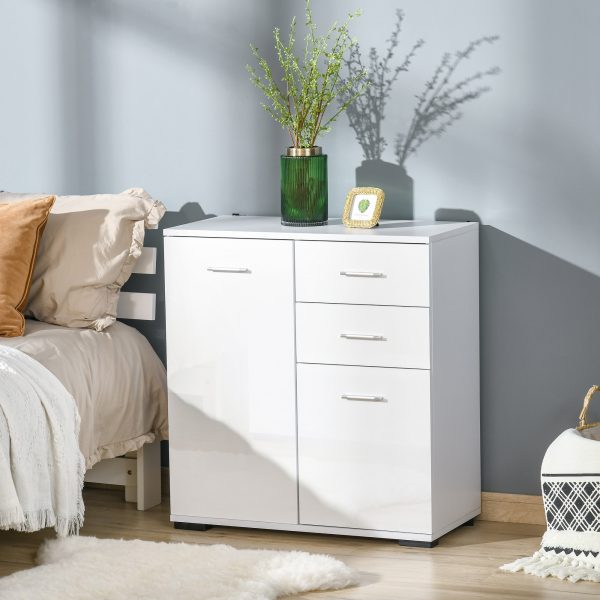 HOMCOM High Gloss Side Cabinet, Modern Design, 71x35x76 cm, Ample Storage Space, White   Aosom UK - Image 2